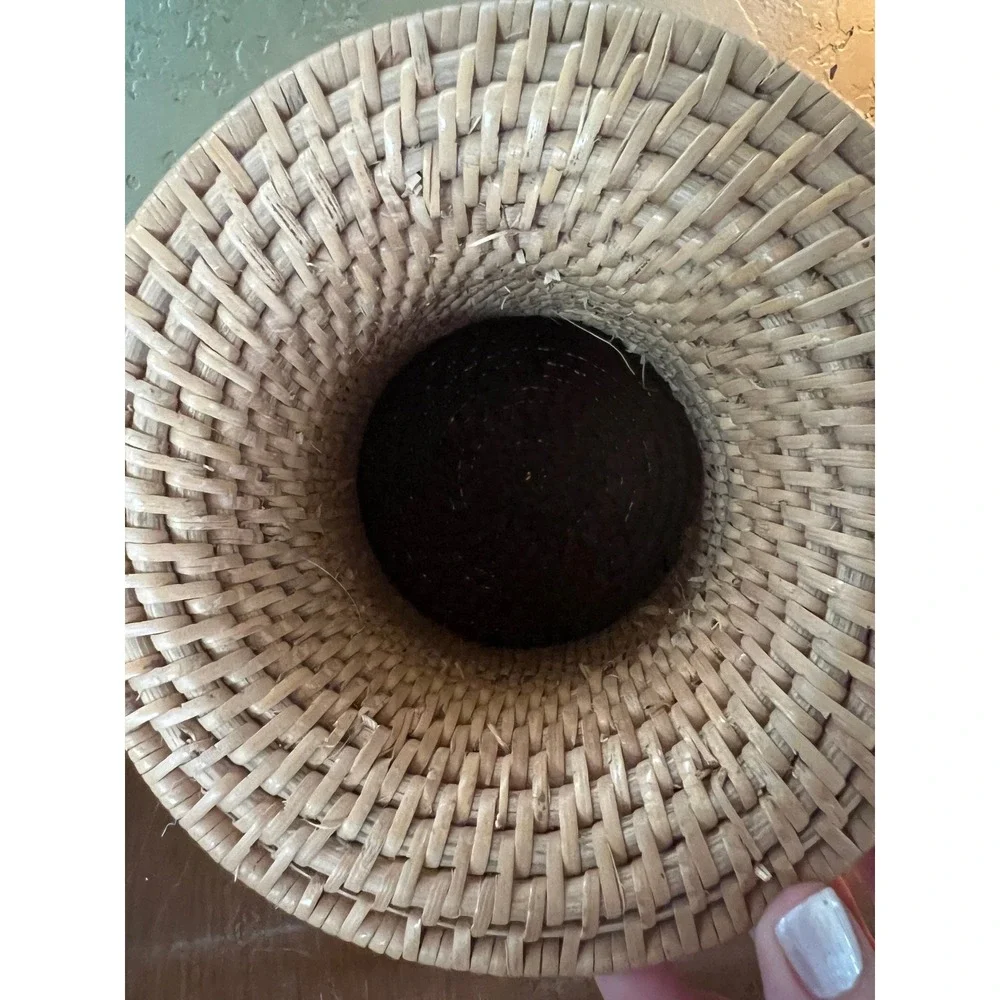 Vintage Woven Rattan Wicker Vase Natural Boho Decorative Flared Rim Vessel